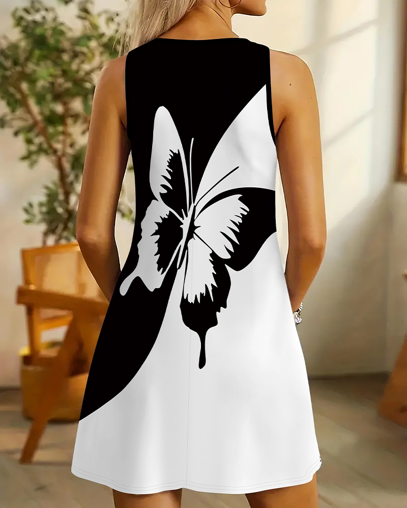 Sleeveless Butterfly Print Maxi Dress
