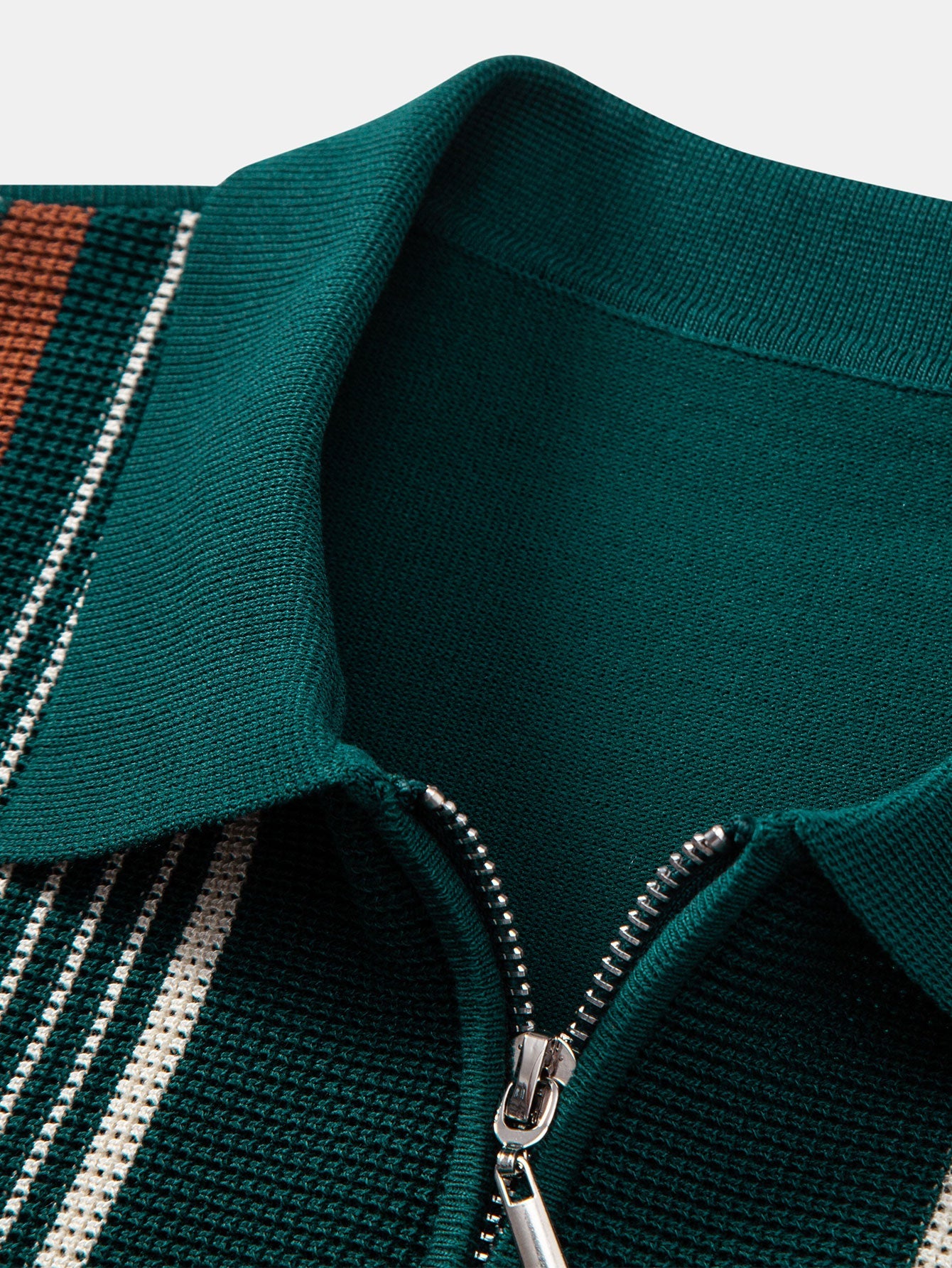 Stripe Knit Zip Up Polo Shirt