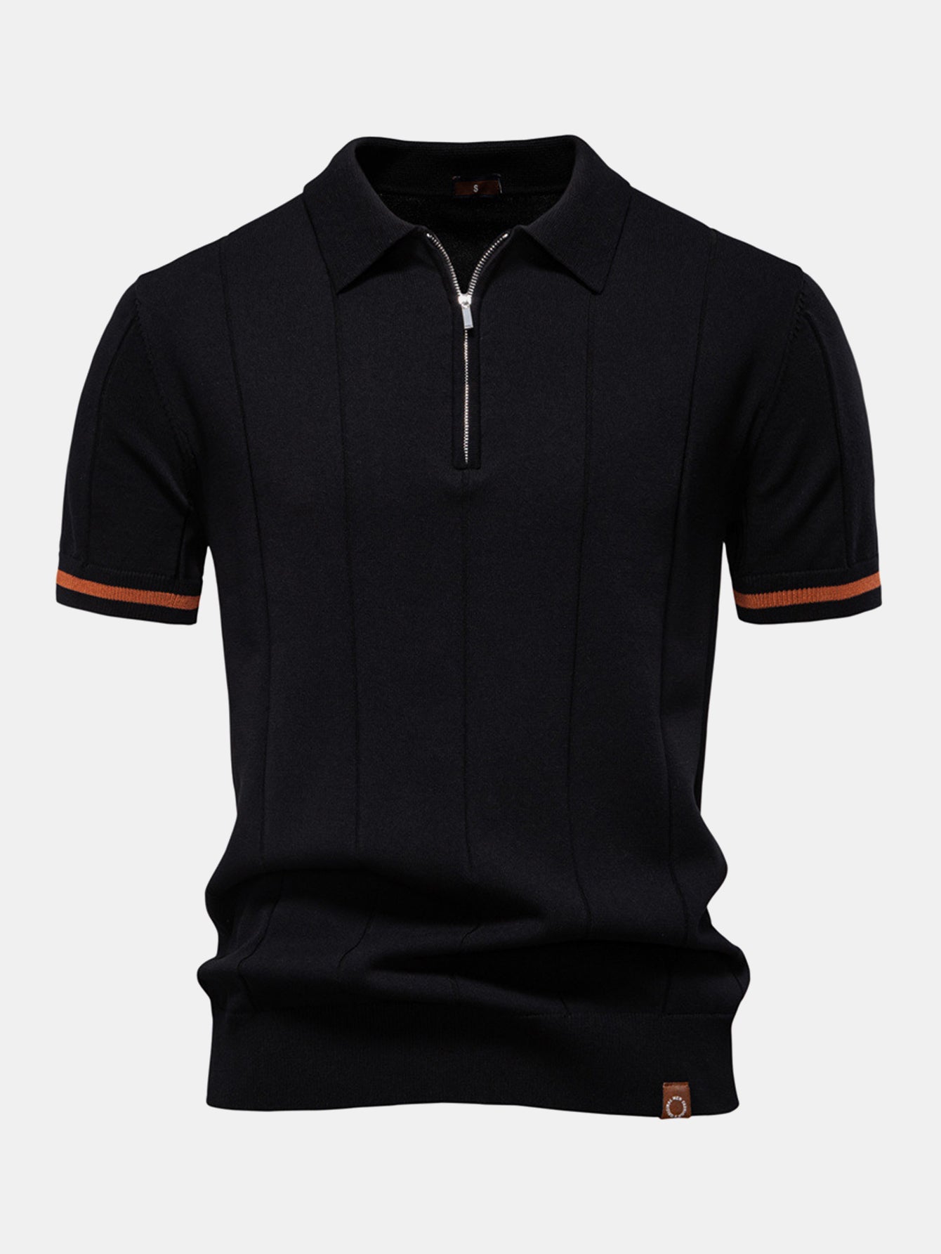 Contrast Trim Zipper Knit Polo Shirt