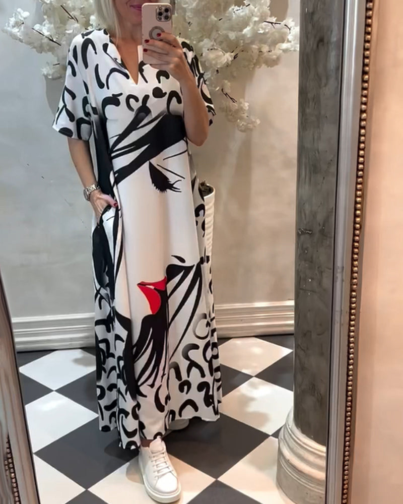 Half-sleeved Human Face Print Dress