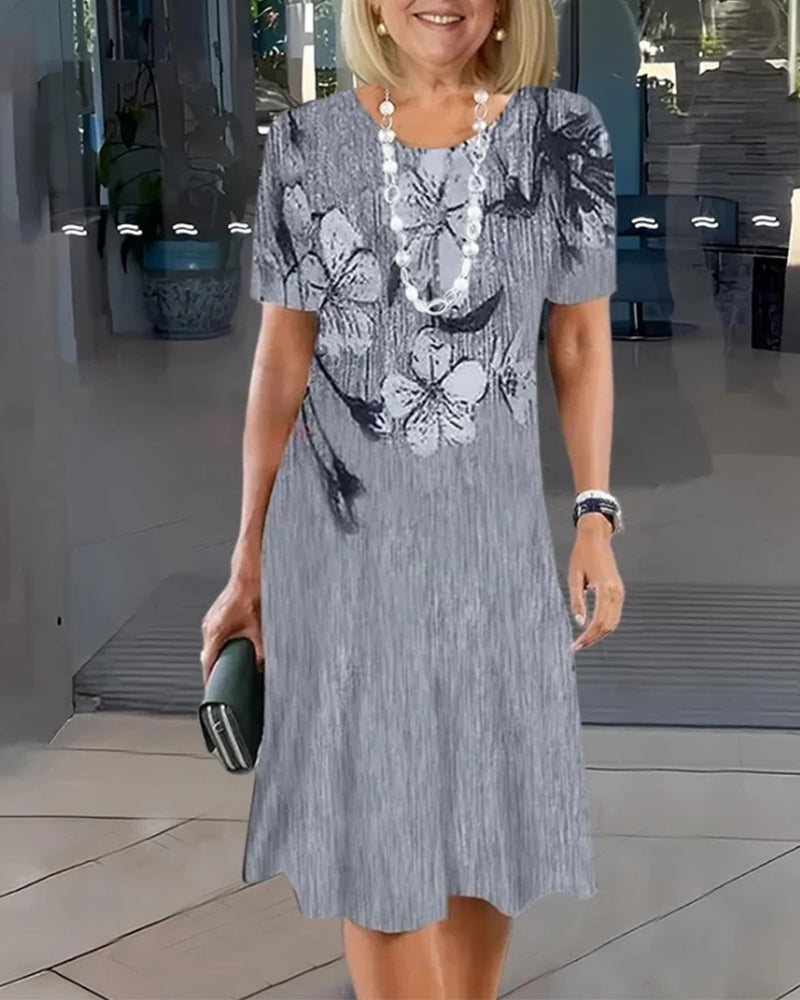 Round Neck Short Sleeve Printed Dress
