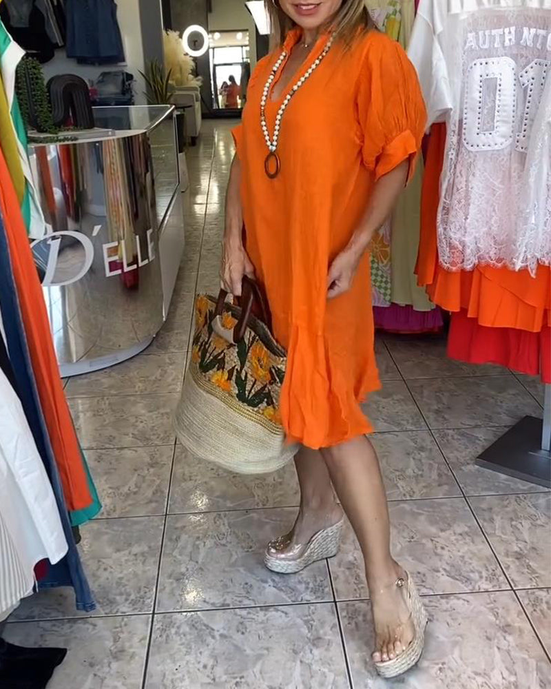 Lapel Casual Short Sleeve A-Line Dress