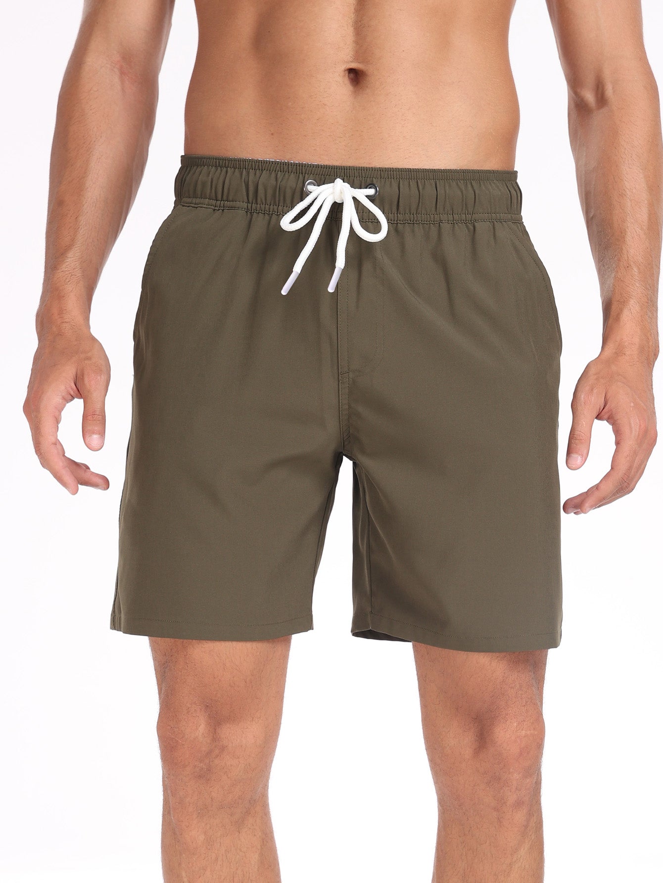 2 In 1 Solid Color Drawstring Swim Shorts