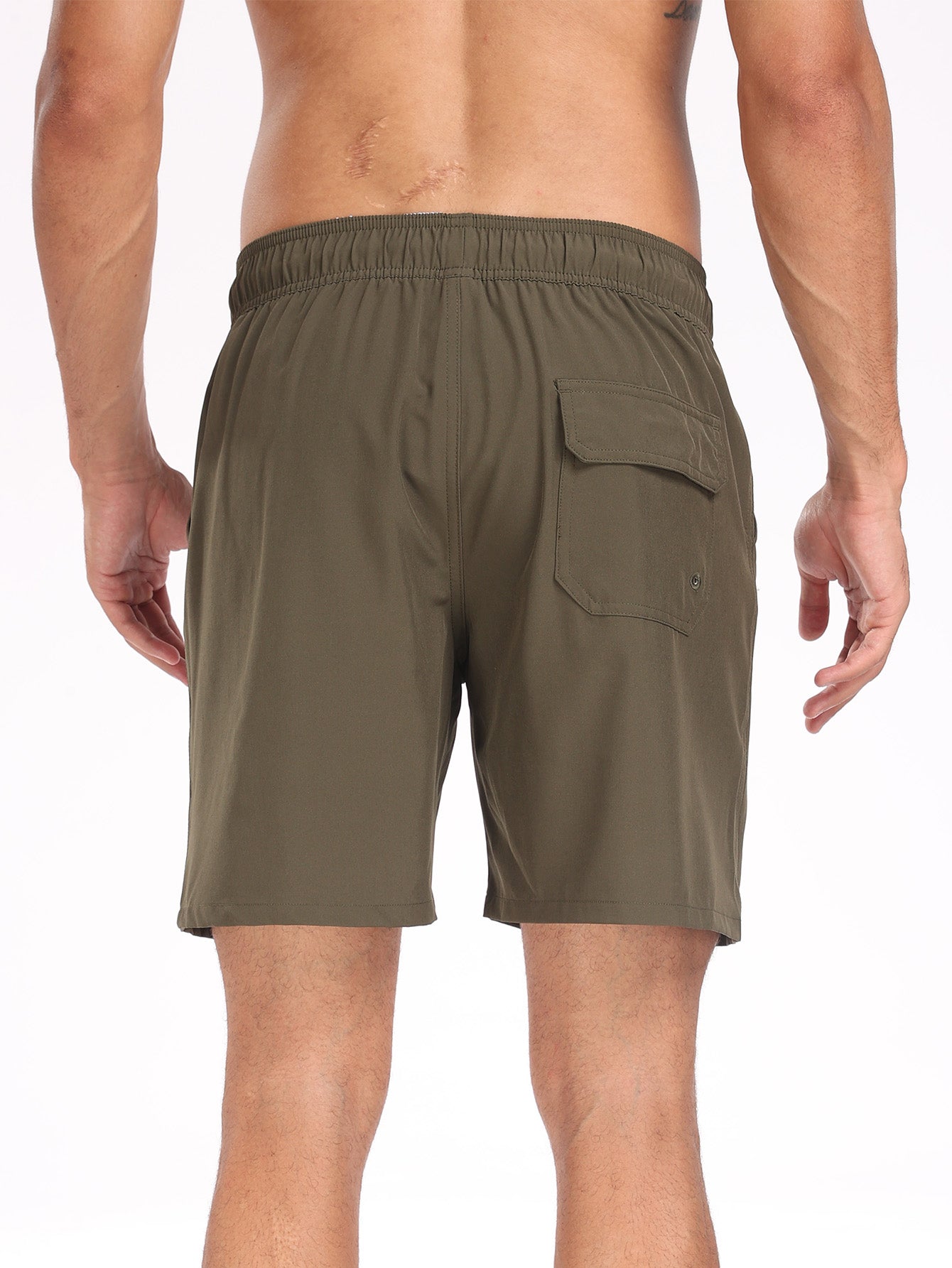 2 In 1 Solid Color Drawstring Swim Shorts