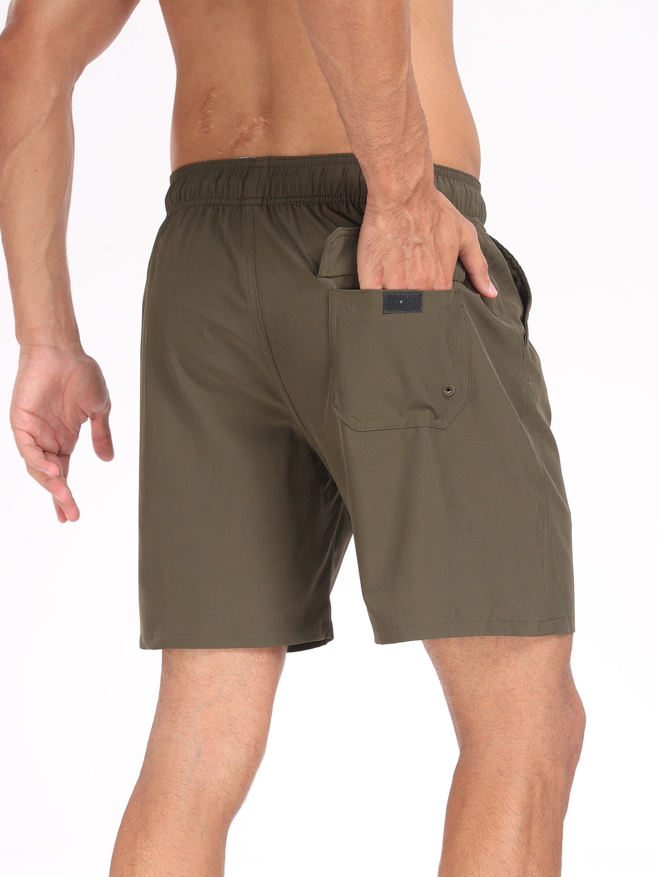 2 In 1 Solid Color Drawstring Swim Shorts