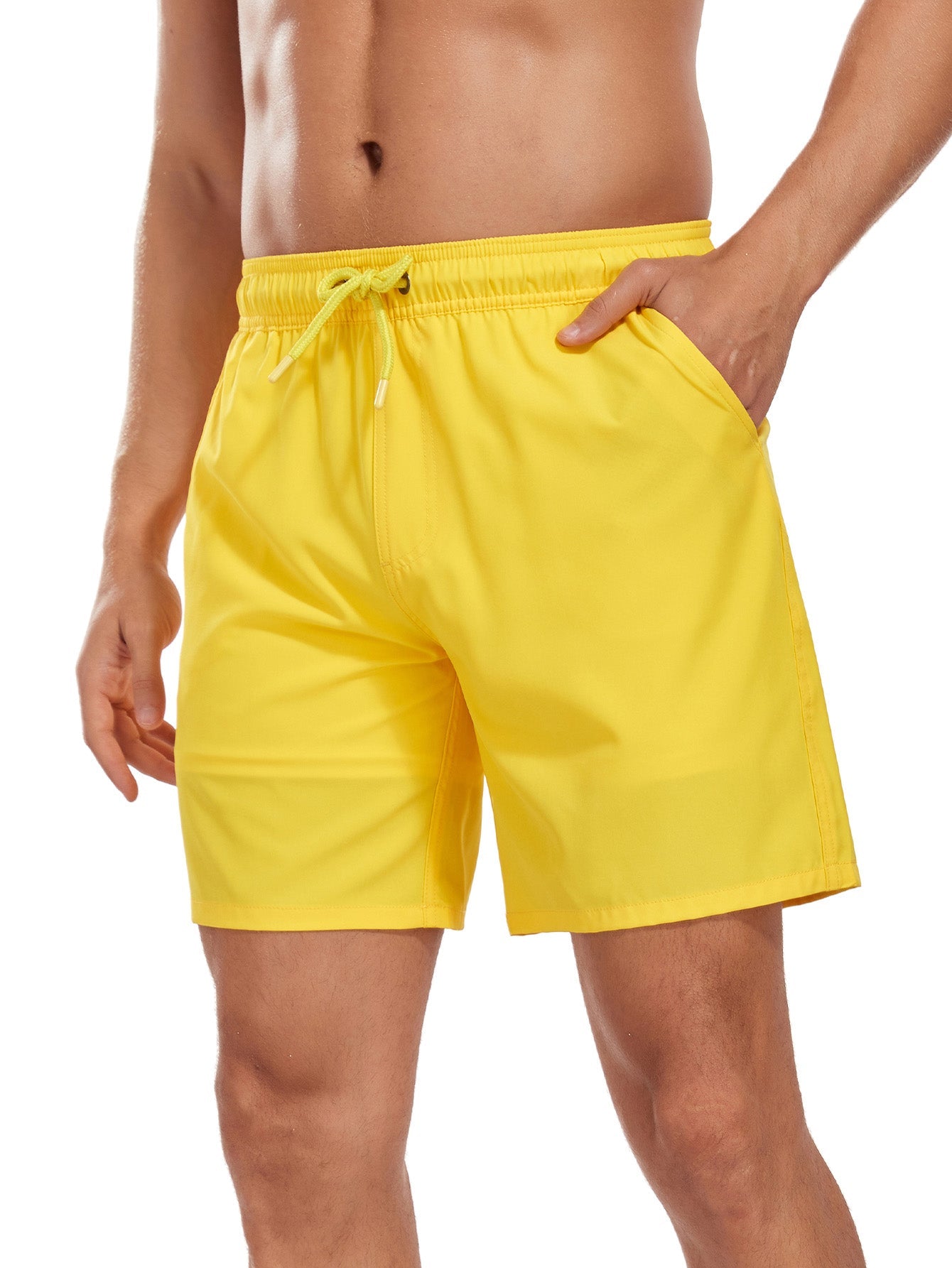 2 In 1 Solid Color Drawstring Swim Shorts