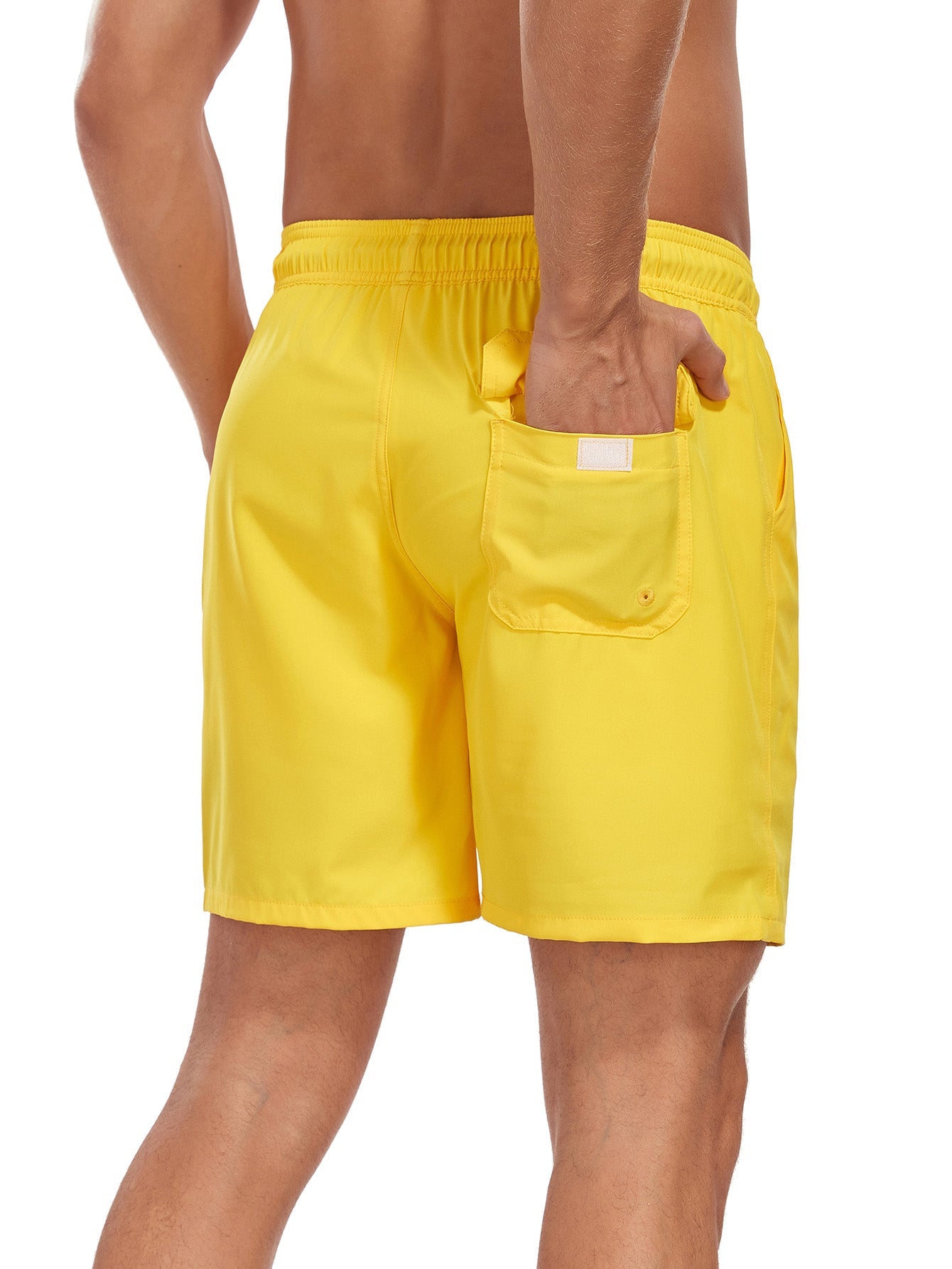 2 In 1 Solid Color Drawstring Swim Shorts