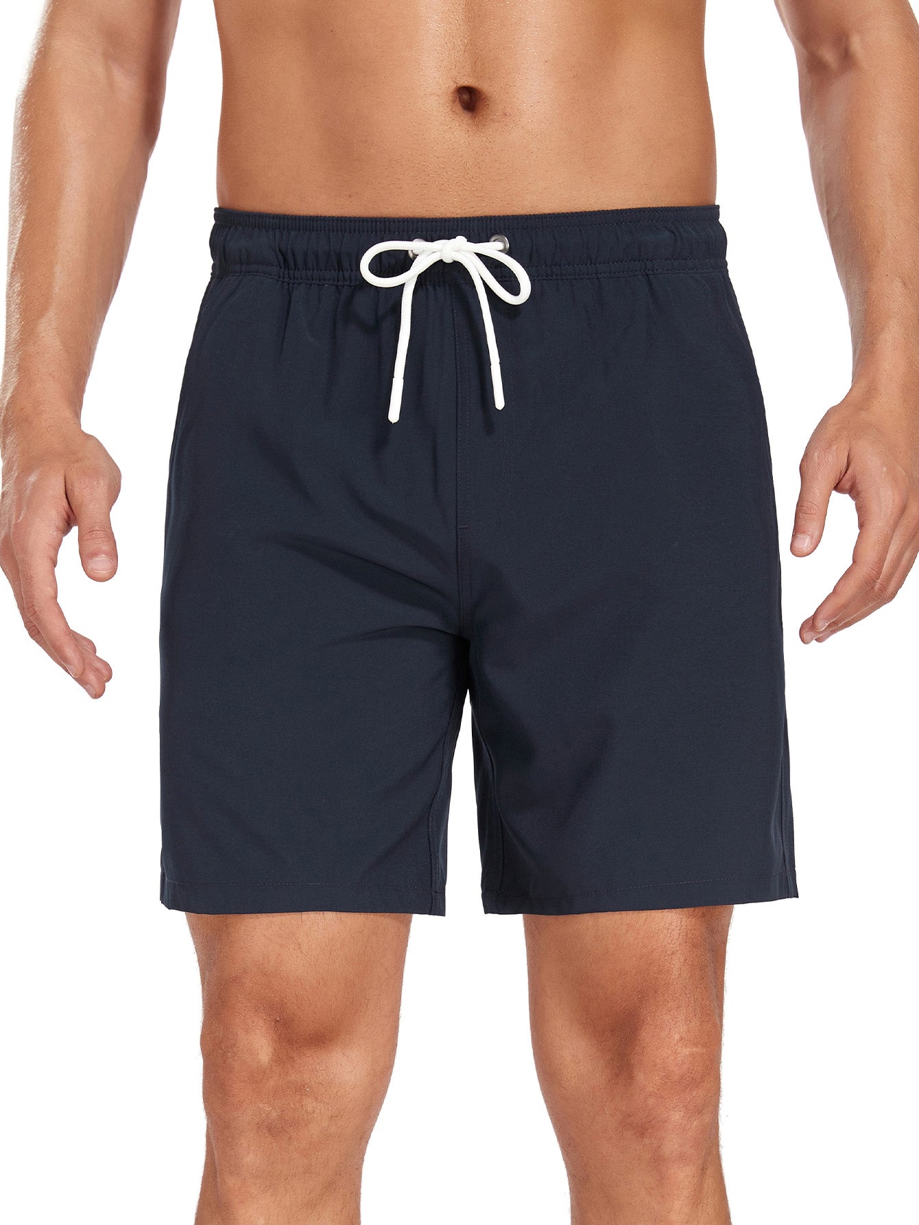 2 In 1 Solid Color Drawstring Swim Shorts