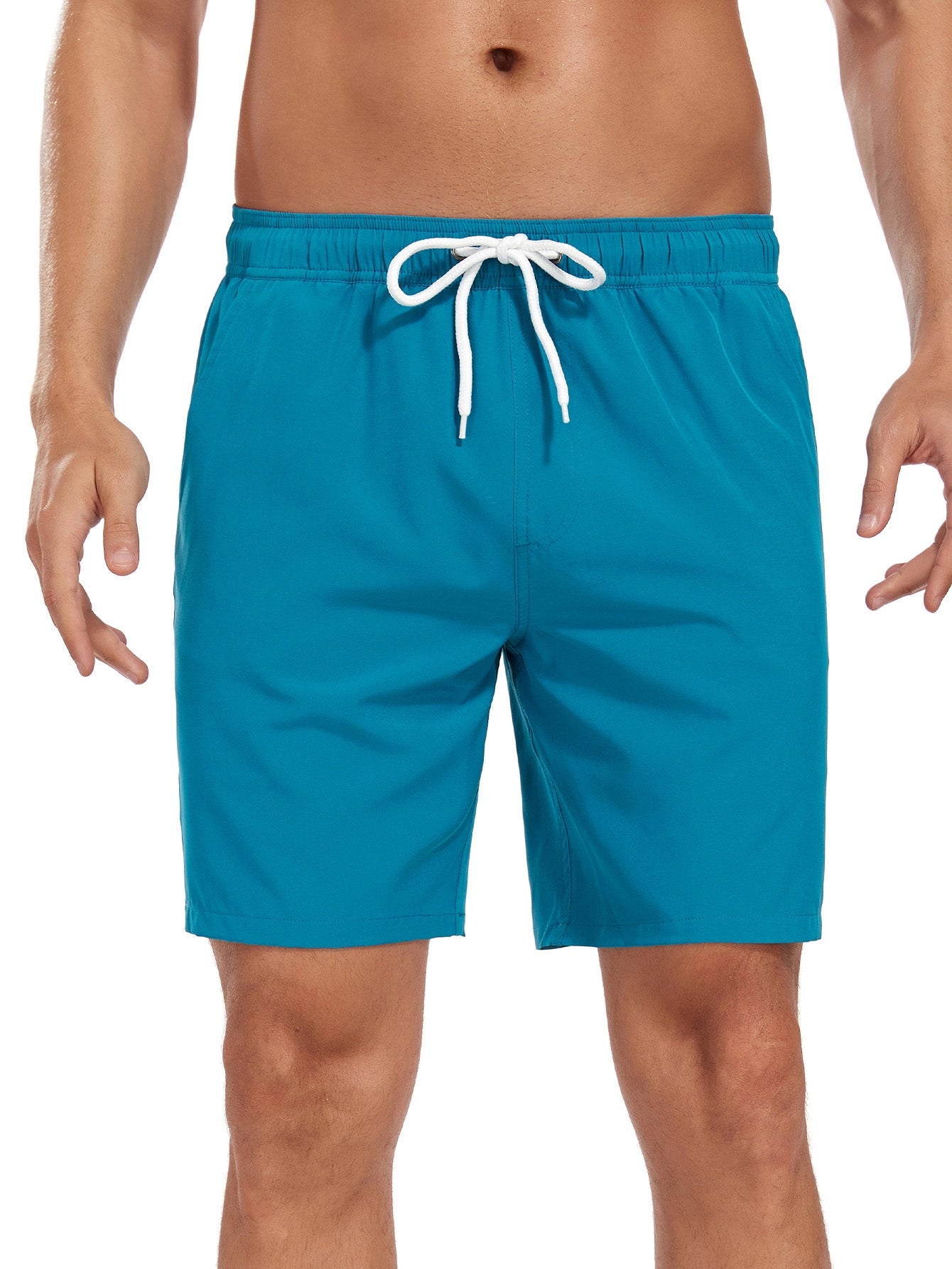 2 In 1 Solid Color Drawstring Swim Shorts