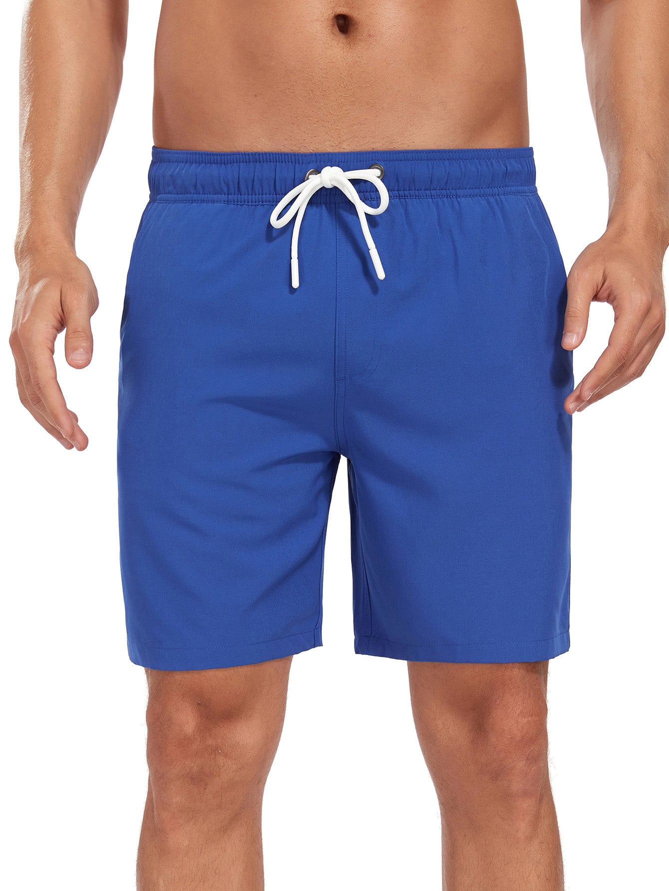 2 In 1 Solid Color Drawstring Swim Shorts