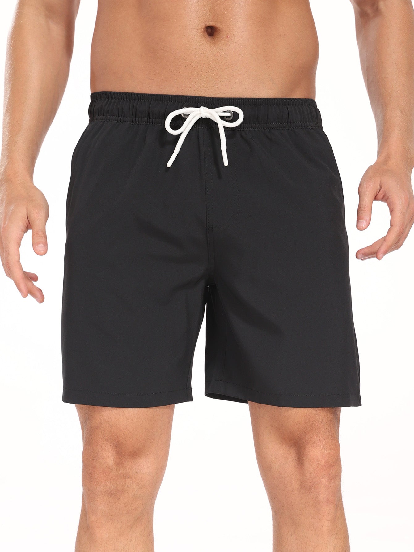 2 In 1 Solid Color Drawstring Swim Shorts