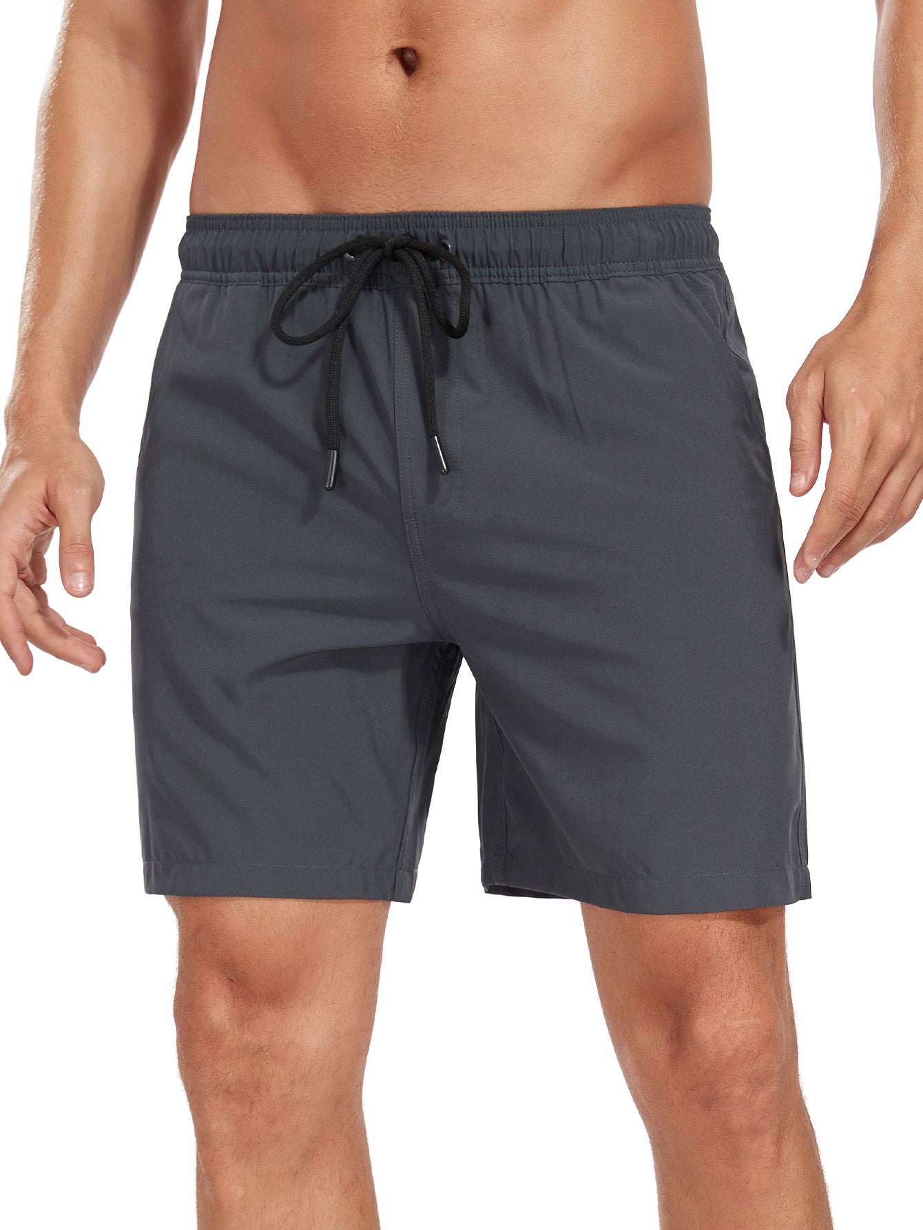 2 In 1 Solid Color Drawstring Swim Shorts