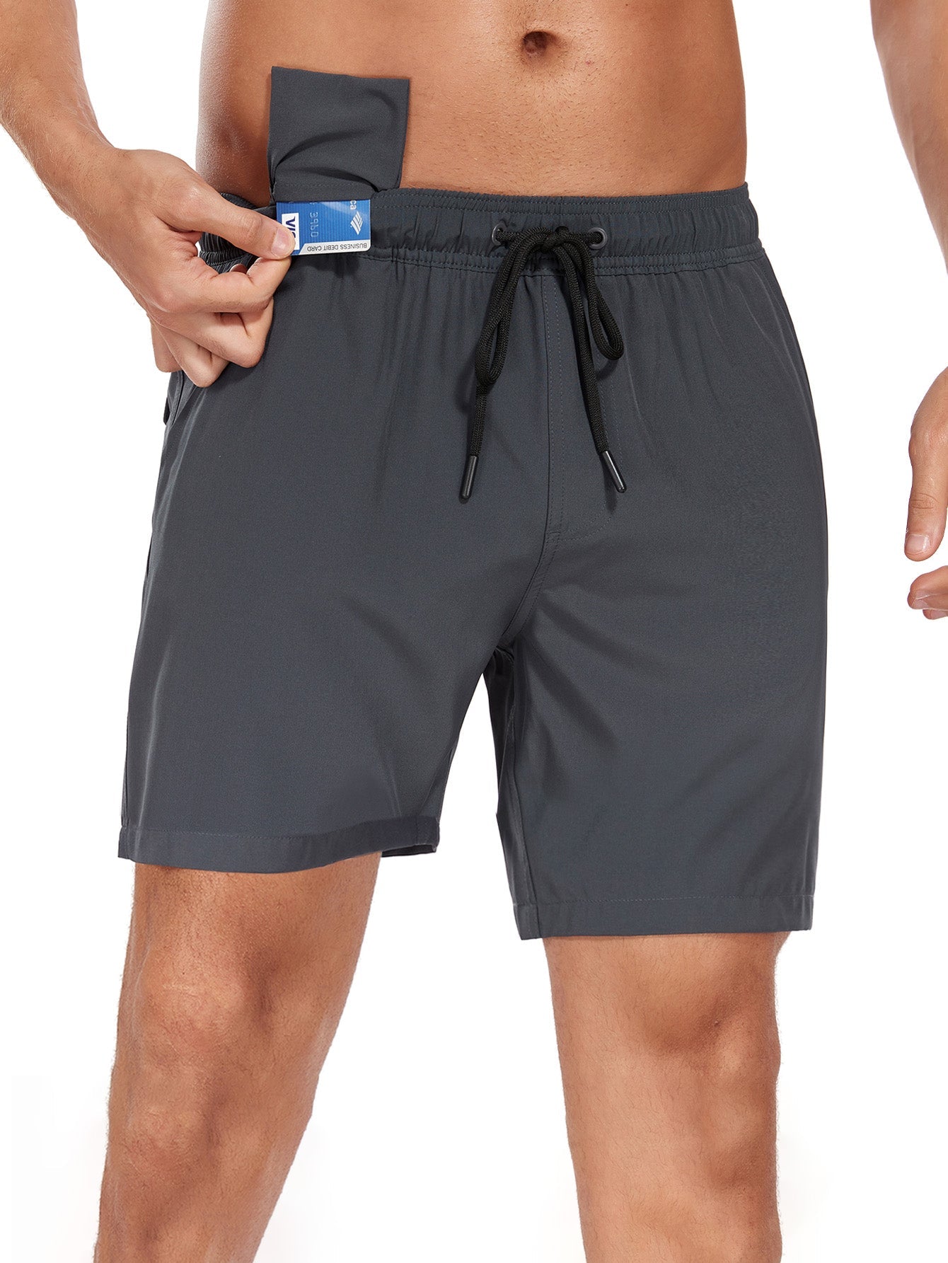 2 In 1 Solid Color Drawstring Swim Shorts