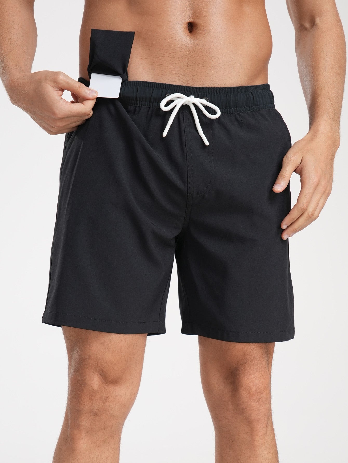 2 In 1 Solid Color Drawstring Swim Shorts
