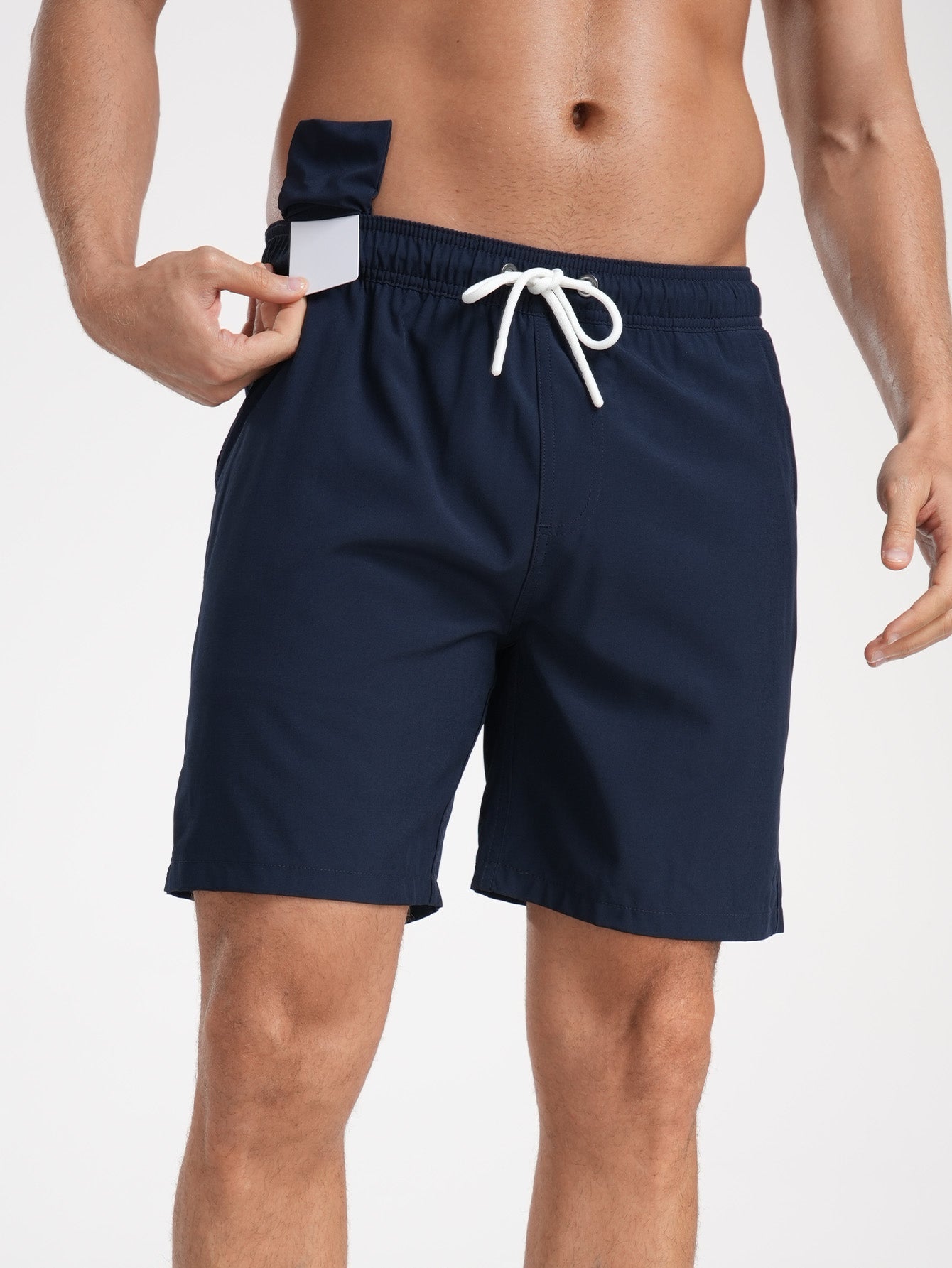 2 In 1 Solid Color Drawstring Swim Shorts