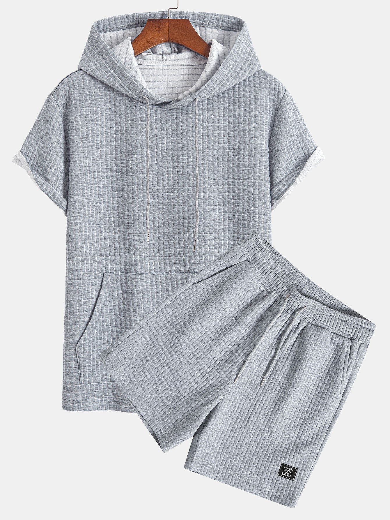 Kangaroo Pocket Waffle Hooded T-Shirt & Shorts