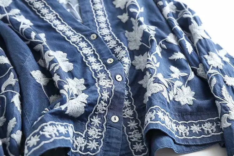 Boho Denim Kimono Blouse