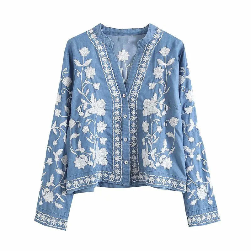 Boho Denim Kimono Blouse