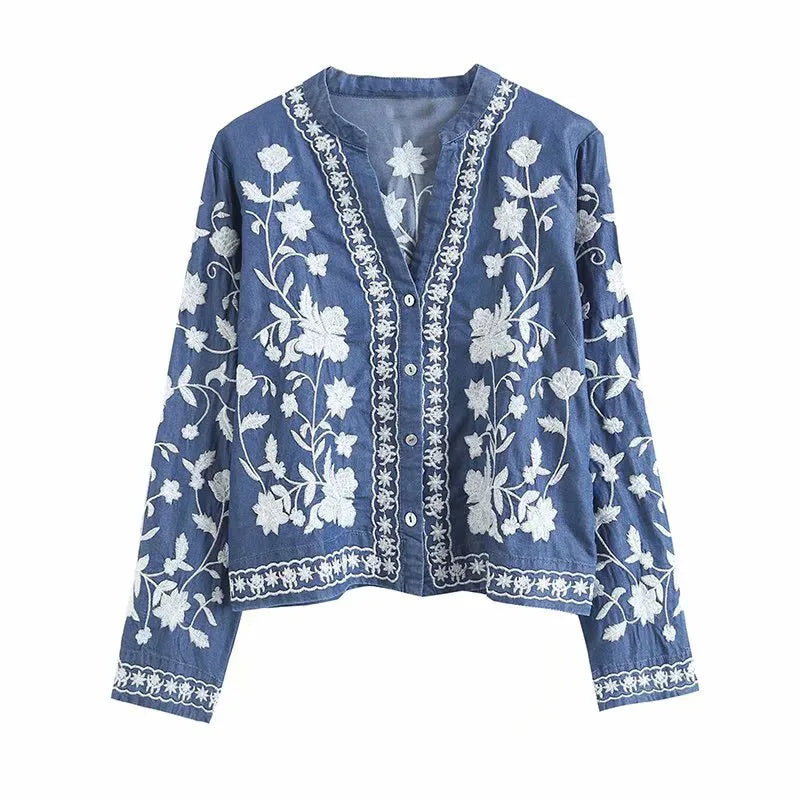 Boho Denim Kimono Blouse