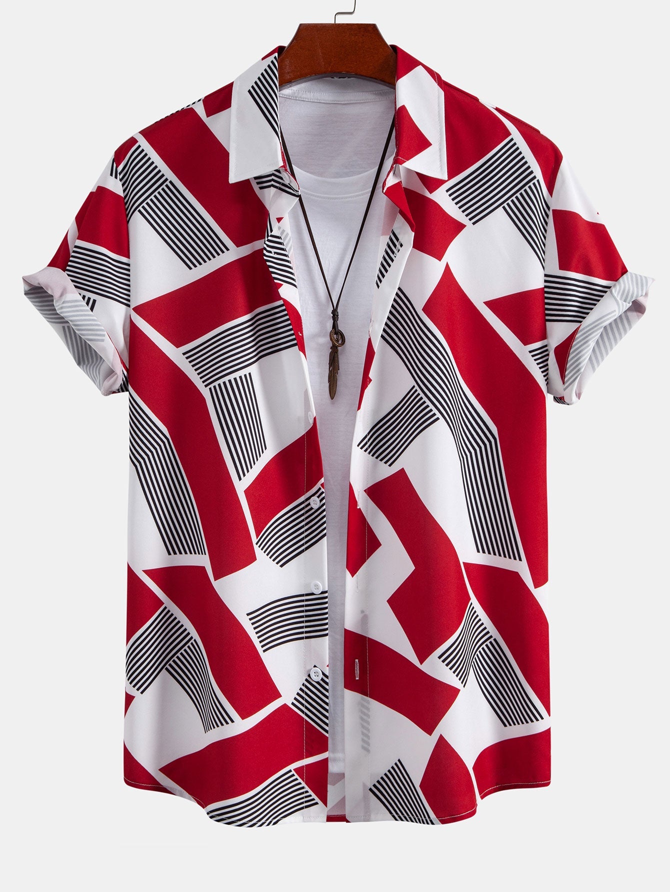 Color Block Geometry Print Button Up Shirt