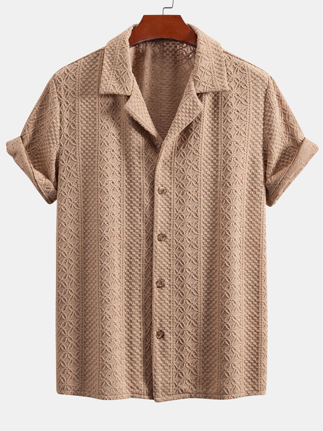 Floral Checkerboard Jacquard Cuban Shirt