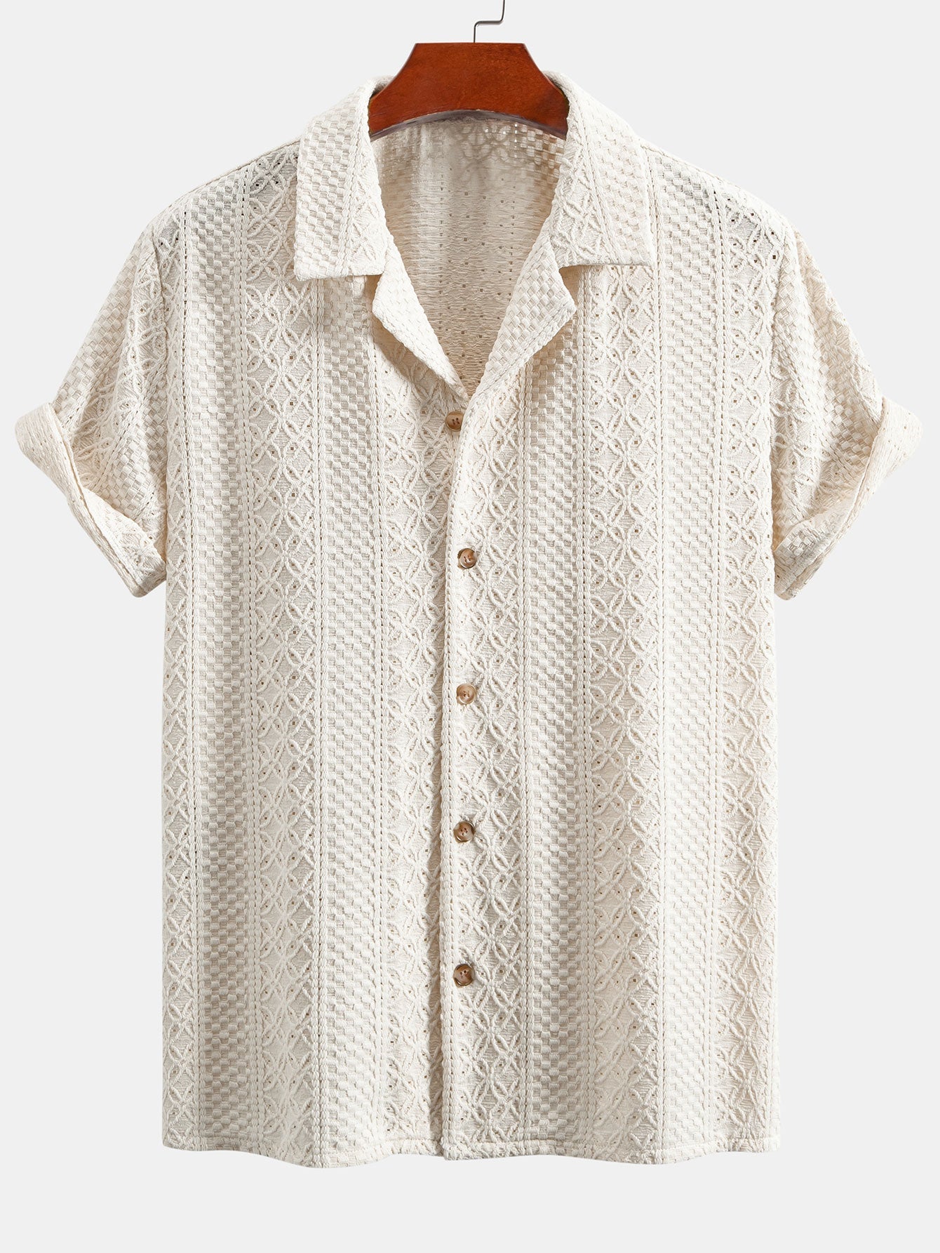 Floral Checkerboard Jacquard Cuban Shirt