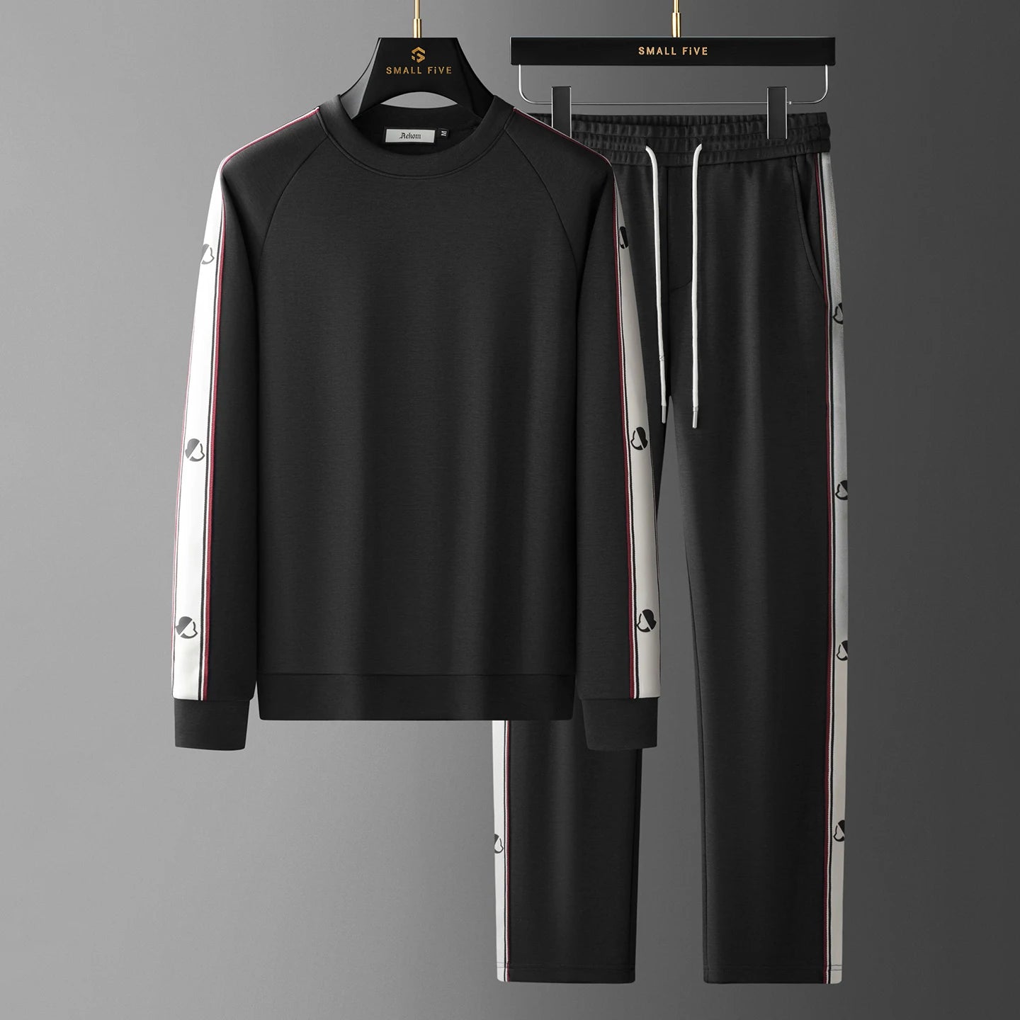 JSBD Autumn High-end Modal cotton air layer contrasting woven band sweatshirt two-piece Men's casual round-neck sport set