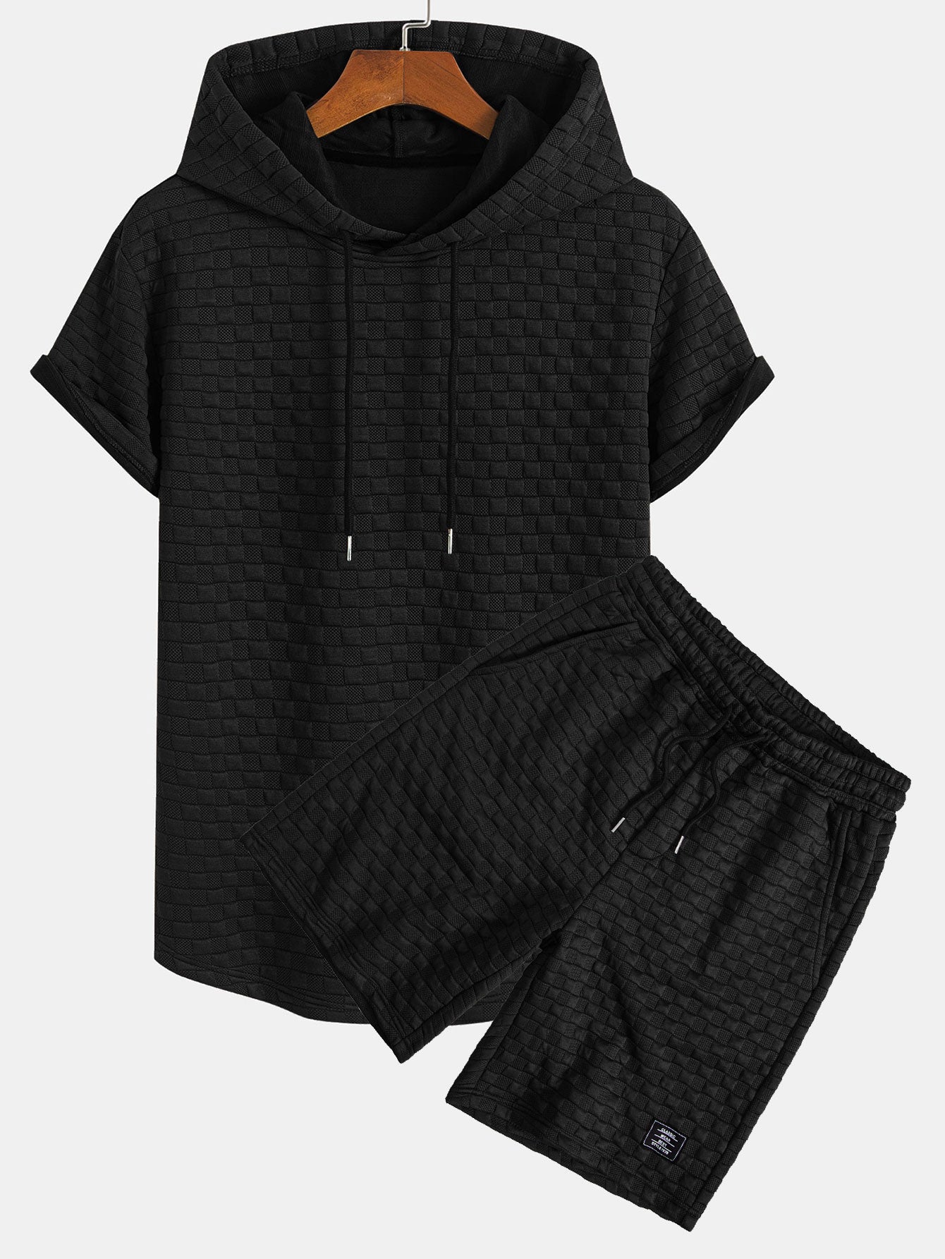Checkerboard Jacquard Arc Hem Hooded T-Shirt & Checkerboard Jacquard Shorts