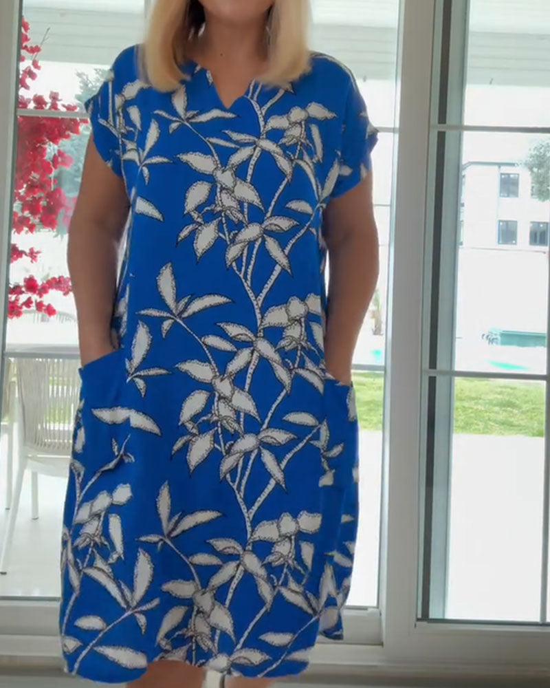 Printed Short Sleeve Pocket Dress