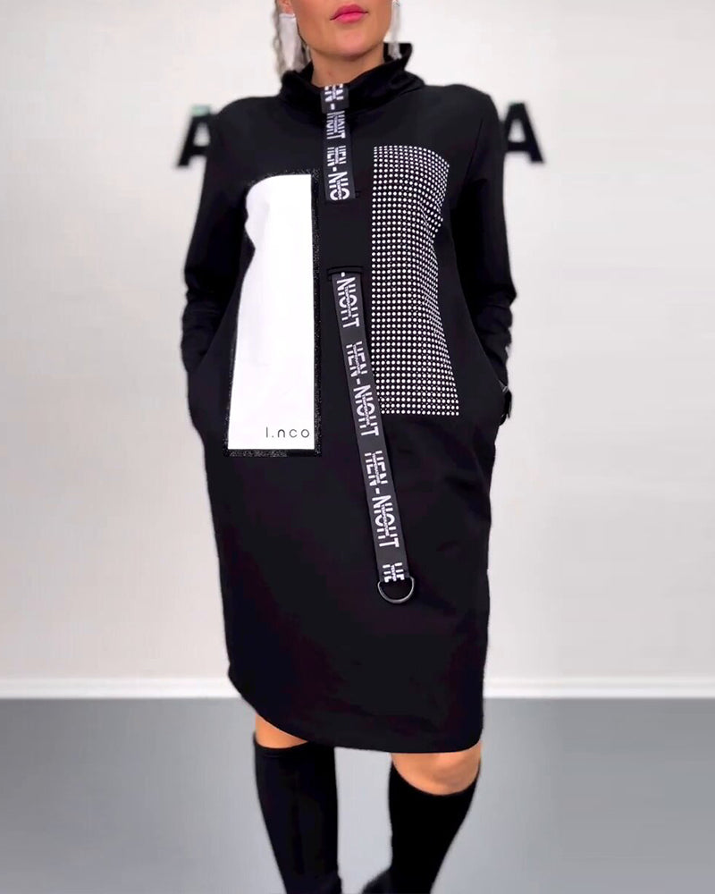 Casual Straight Dress with Drawstring