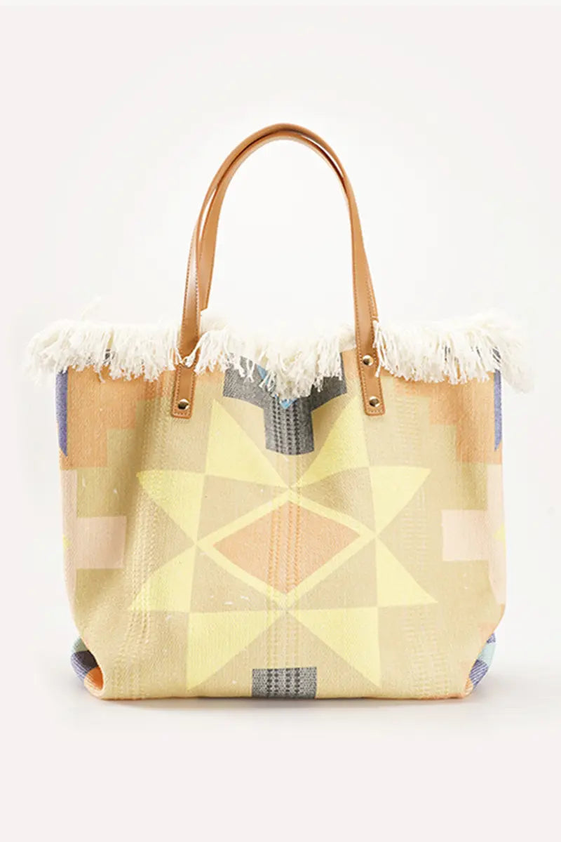 Colorblock Letter Fringe Large Tote Bag