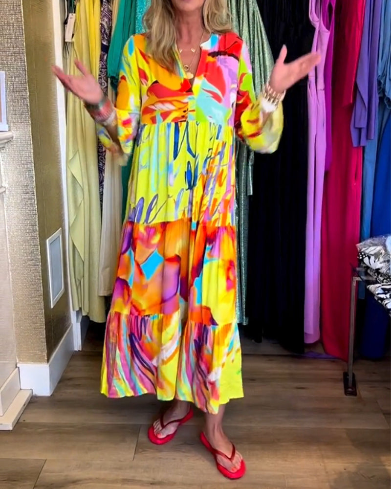 Flared Sleeve Printed Dress