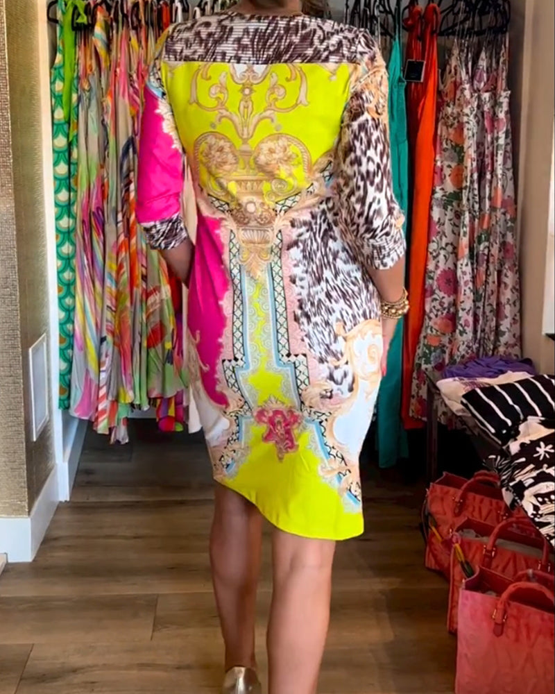 Half-sleeve cutout printed dress