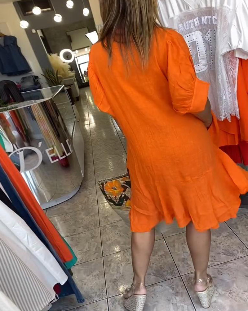 Lapel Casual Short Sleeve A-Line Dress