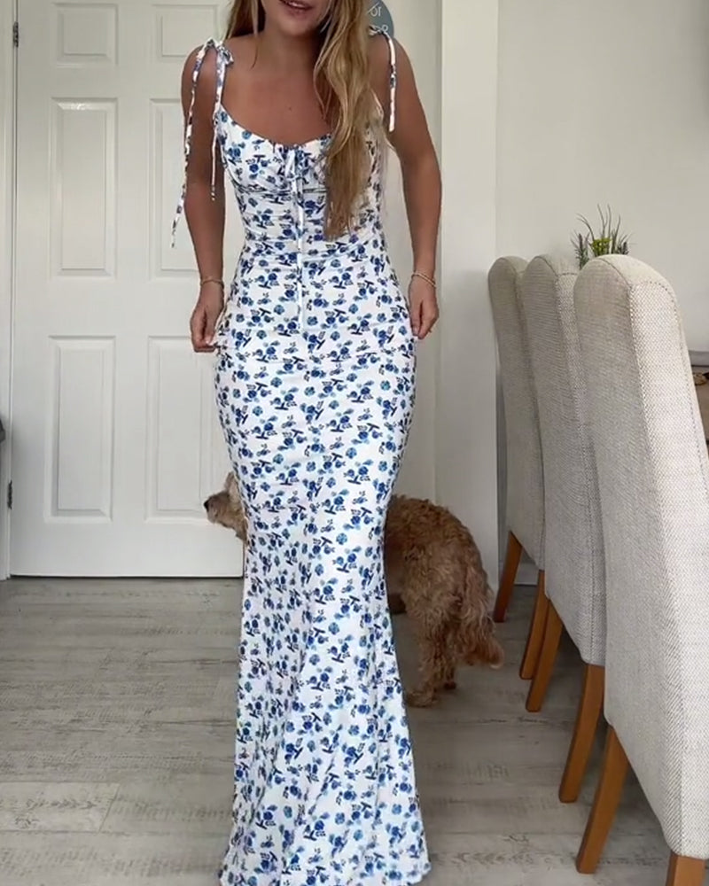 Floral slim fit suspender dress