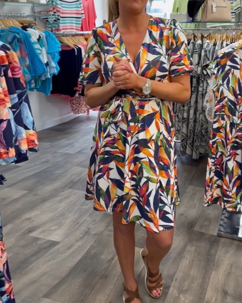 V-Neck Short Sleeve Printed Dress