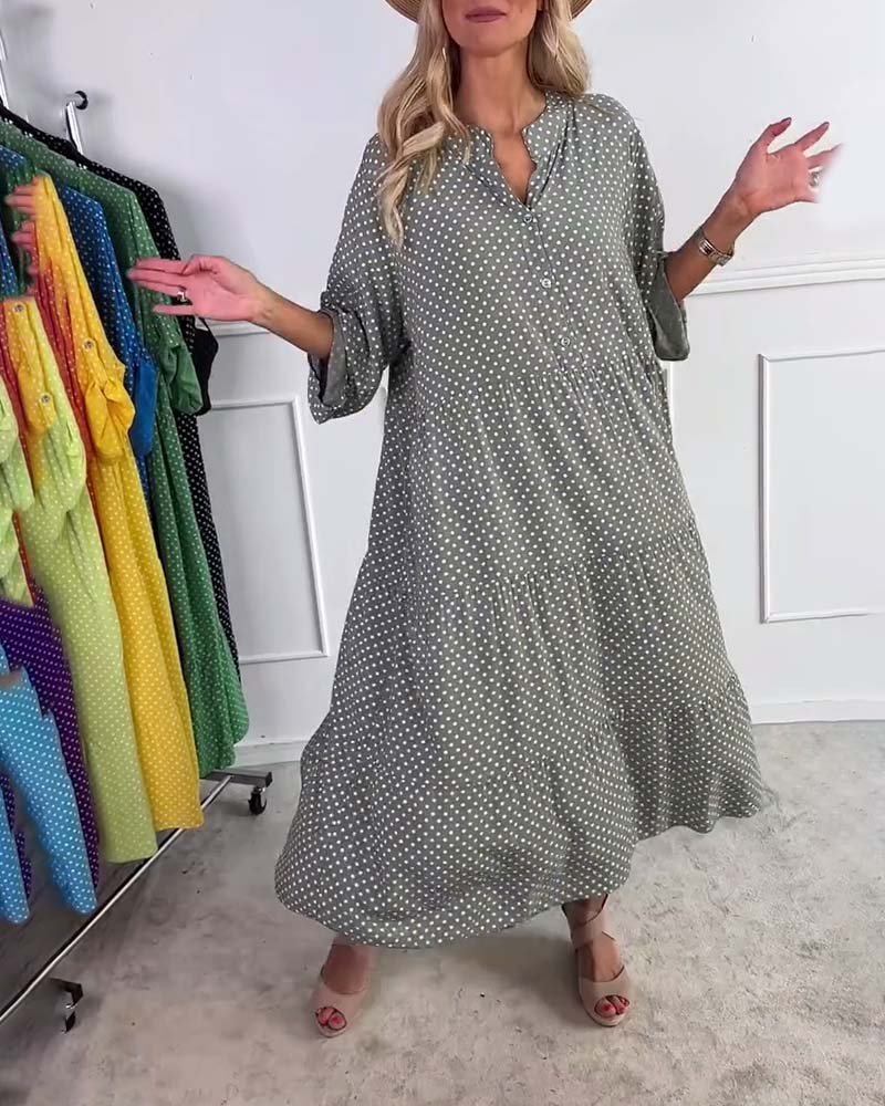 Half Sleeve Polka Dot Shift Dress