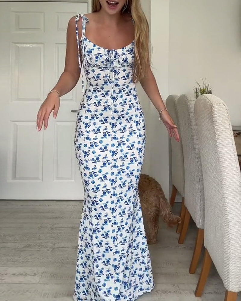 Floral slim fit suspender dress