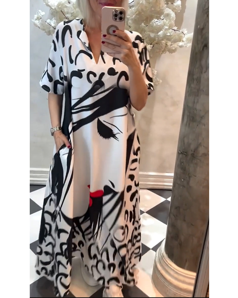 Half-sleeved Human Face Print Dress