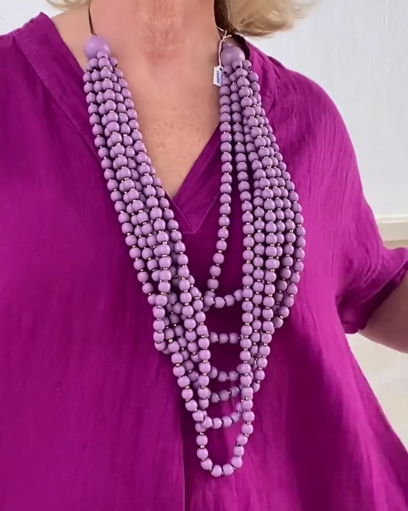 V-Neck Solid Color Simple Long Dress