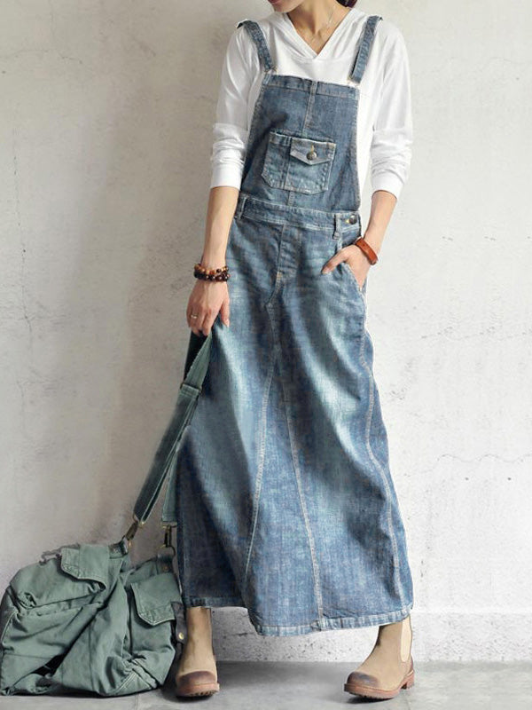 Vintage Back-Slit Denim Dress