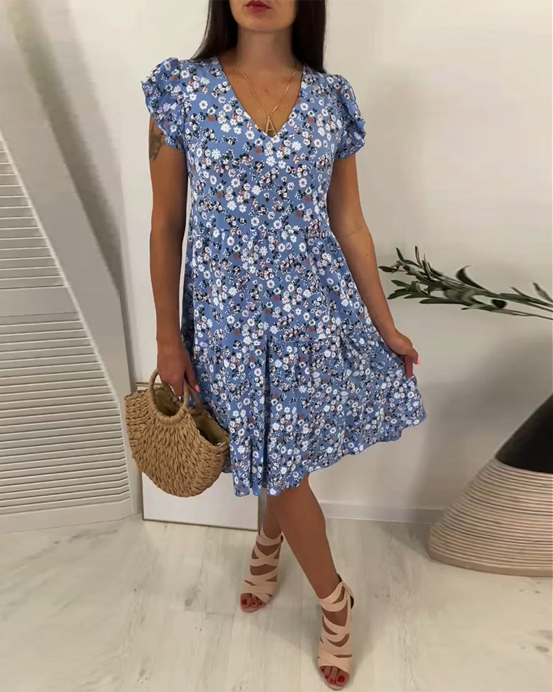 V-neck floral sleeveless midi dress