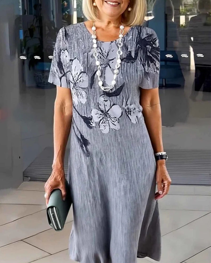 Round Neck Short Sleeve Printed Dress