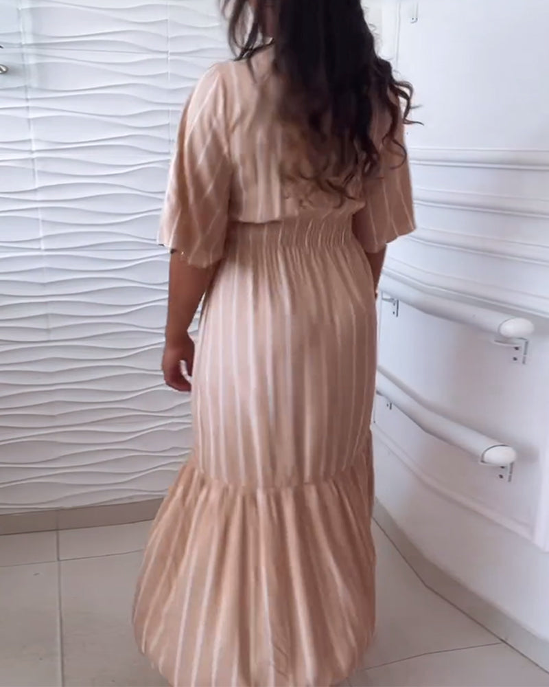 Stripe print drawstring casual dress