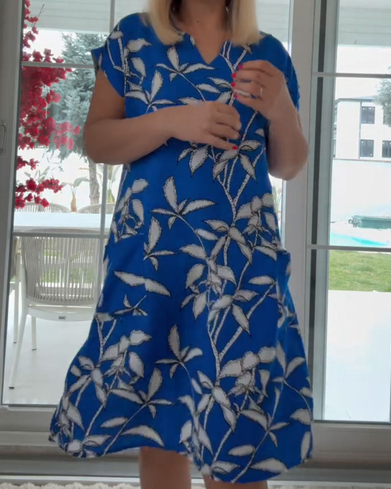 Printed Short Sleeve Pocket Dress