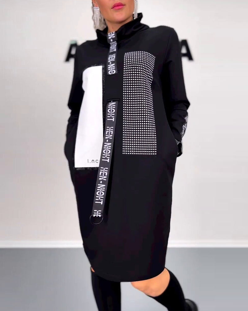 Casual Straight Dress with Drawstring