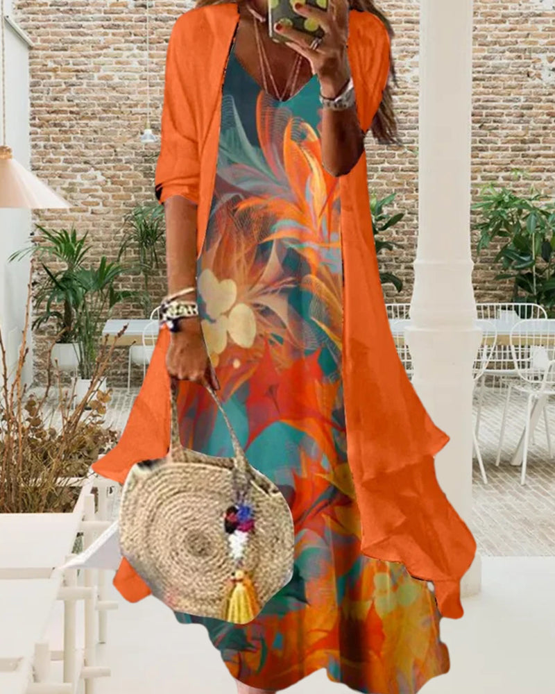 Printed dress cover-up two piece set