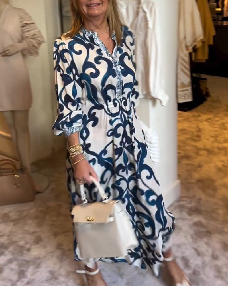 V-Neck Printed Loose Dress