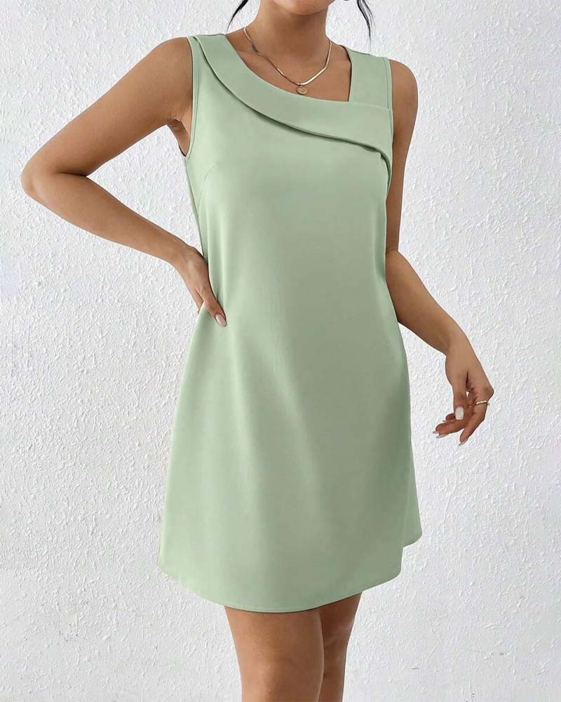 Slant Collar Sleeveless Elegant Dress