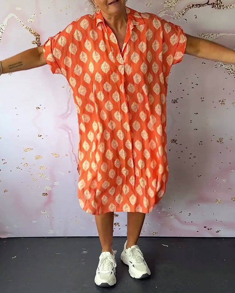 Lapel short sleeve loose dress